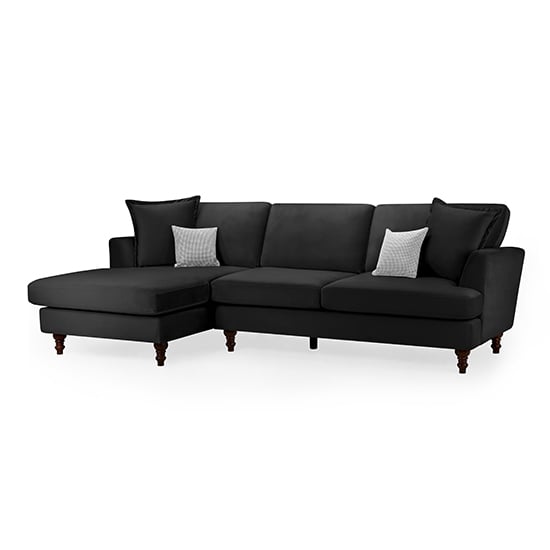 Beloit Fabric Left Hand Corner Sofa In Black With Wooden Legs