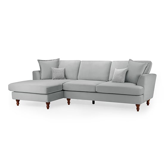 Beloit Fabric Left Hand Corner Sofa In Grey With Wooden Legs