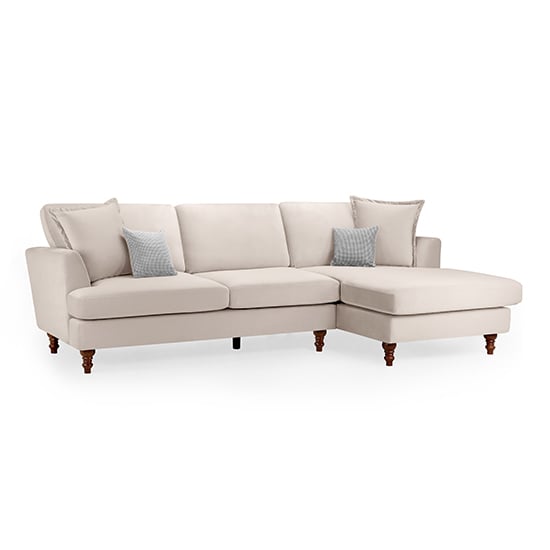 Beloit Fabric Right Hand Corner Sofa In Beige With Wooden Legs