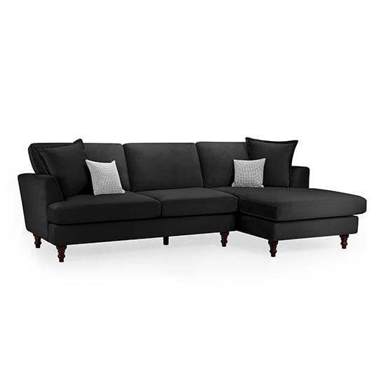 Beloit Fabric Right Hand Corner Sofa In Black With Wooden Legs