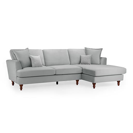 Beloit Fabric Right Hand Corner Sofa In Grey With Wooden Legs
