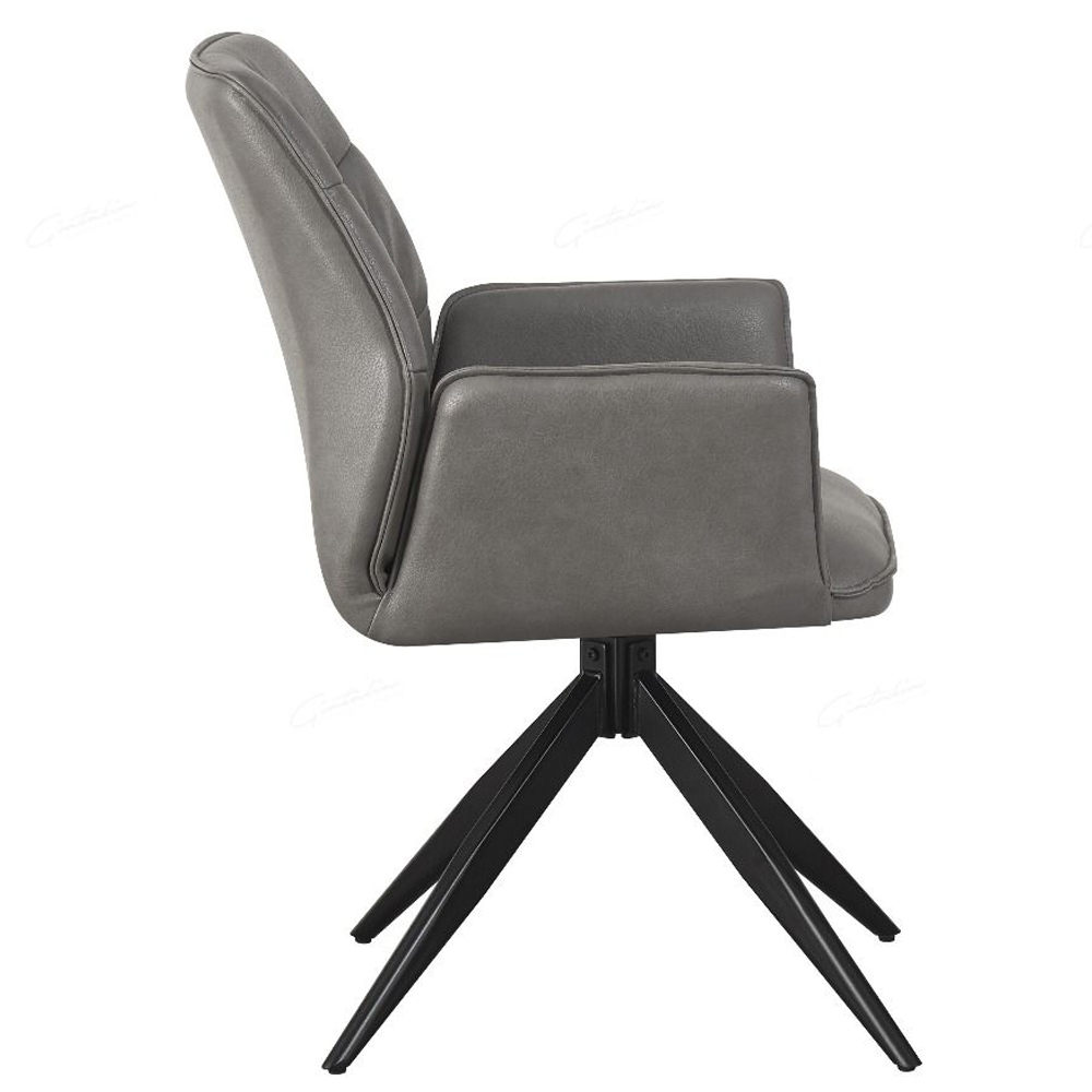 Beloit Grey PU Leather Dining Chairs With Black Legs In Pair
