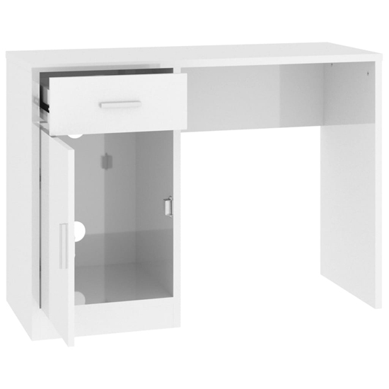 Beloit High Gloss Laptop Desk With 1 Door 1 Drawer In White