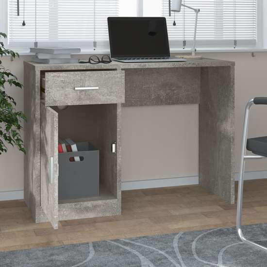 Beloit Laptop Desk With 1 Door 1 Drawer In Concrete Effect