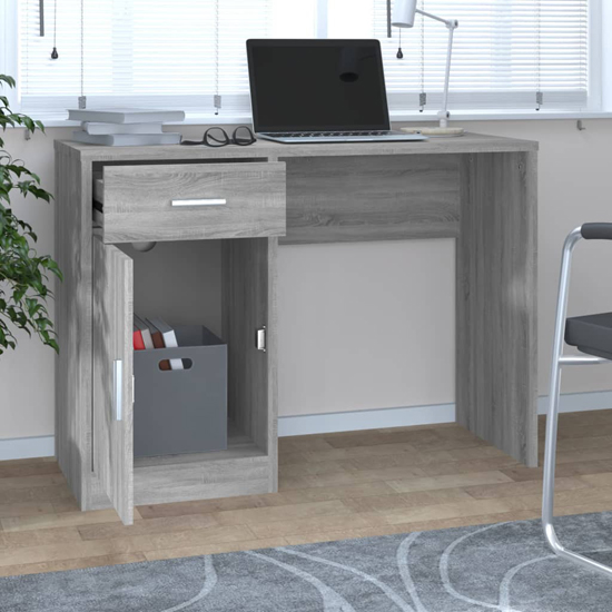 Beloit Laptop Desk With 1 Door 1 Drawer In Grey Sonoma Oak