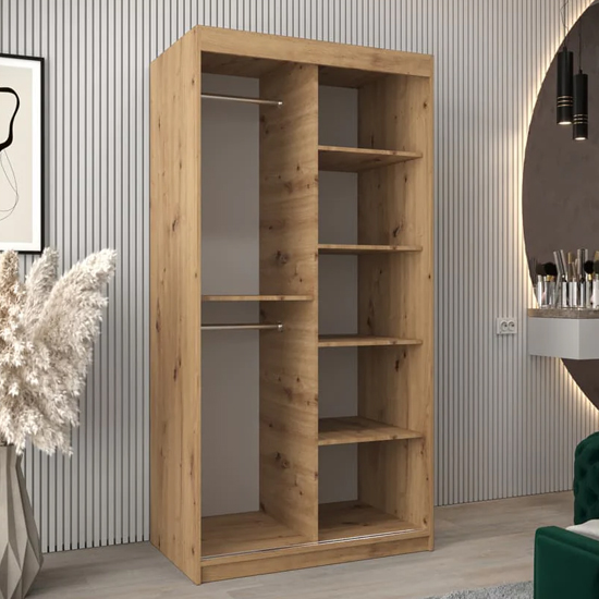 Beloit Mirrored Wardrobe 2 Sliding Doors 100cm In Artisan Oak