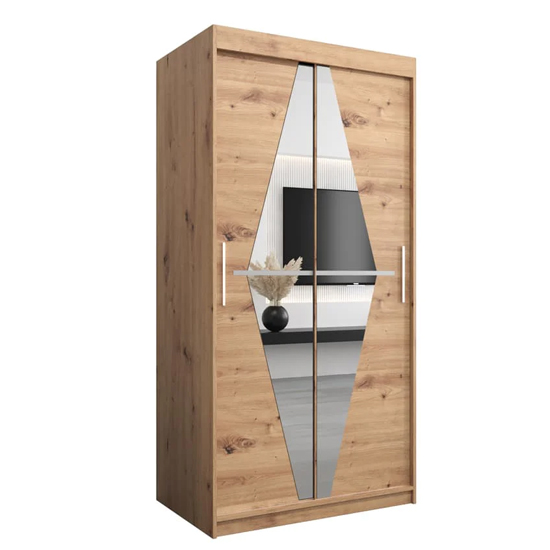 Beloit Mirrored Wardrobe 2 Sliding Doors 100cm In Artisan Oak