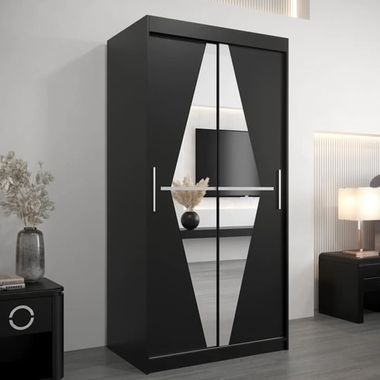 Beloit Mirrored Wardrobe 2 Sliding Doors 100cm In Black