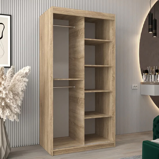 Beloit Mirrored Wardrobe 2 Sliding Doors 100cm In Sonoma Oak