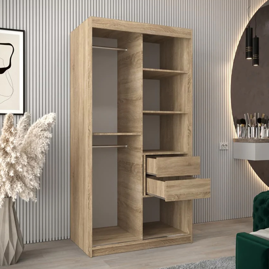 Beloit Mirrored Wardrobe 2 Sliding Doors 100cm In Sonoma Oak