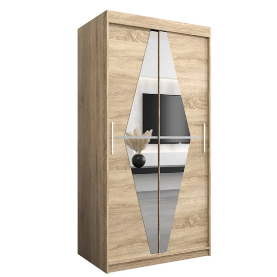 Beloit Mirrored Wardrobe 2 Sliding Doors 100cm In Sonoma Oak