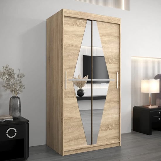 Product photograph of Beloit Mirrored Wardrobe 2 Sliding Doors 100cm In Sonoma Oak from Furniture in Fashion
