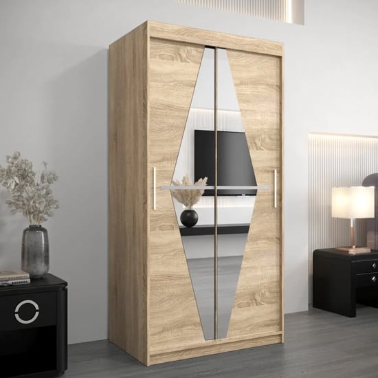 Read more about Beloit mirrored wardrobe 2 sliding doors 100cm in sonoma oak