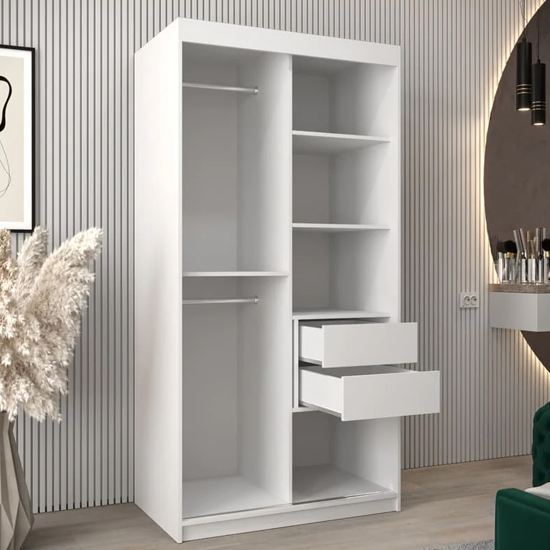 Beloit Mirrored Wardrobe 2 Sliding Doors 100cm In White