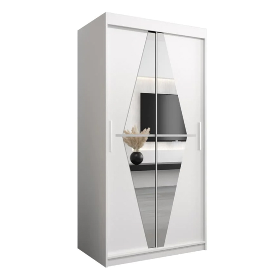 Beloit Mirrored Wardrobe 2 Sliding Doors 100cm In White
