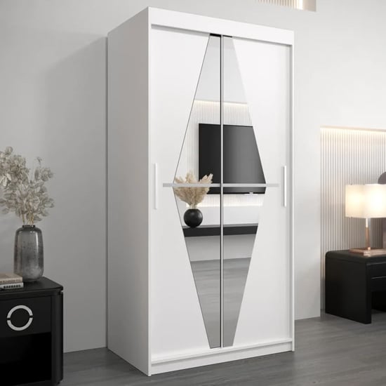 Product photograph of Beloit Mirrored Wardrobe 2 Sliding Doors 100cm In White from Furniture in Fashion