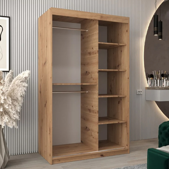 Beloit Mirrored Wardrobe 2 Sliding Doors 120cm In Artisan Oak