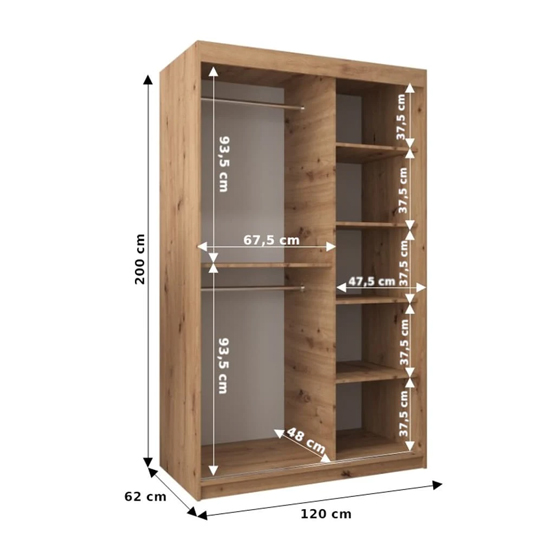 Beloit Mirrored Wardrobe 2 Sliding Doors 120cm In Artisan Oak