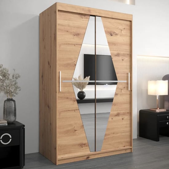 Product photograph of Beloit Mirrored Wardrobe 2 Sliding Doors 120cm In Artisan Oak from Furniture in Fashion