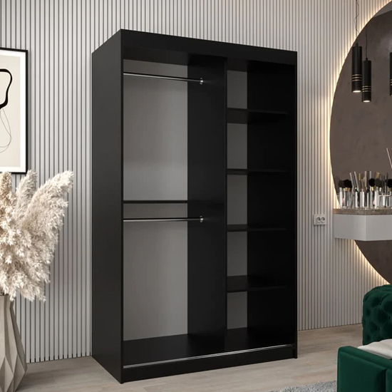 Beloit Mirrored Wardrobe 2 Sliding Doors 120cm In Black