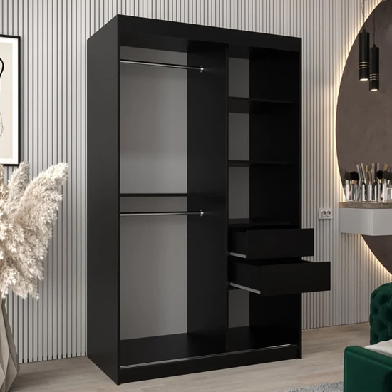 Beloit Mirrored Wardrobe 2 Sliding Doors 120cm In Black