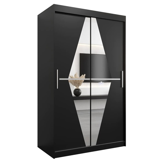 Beloit Mirrored Wardrobe 2 Sliding Doors 120cm In Black