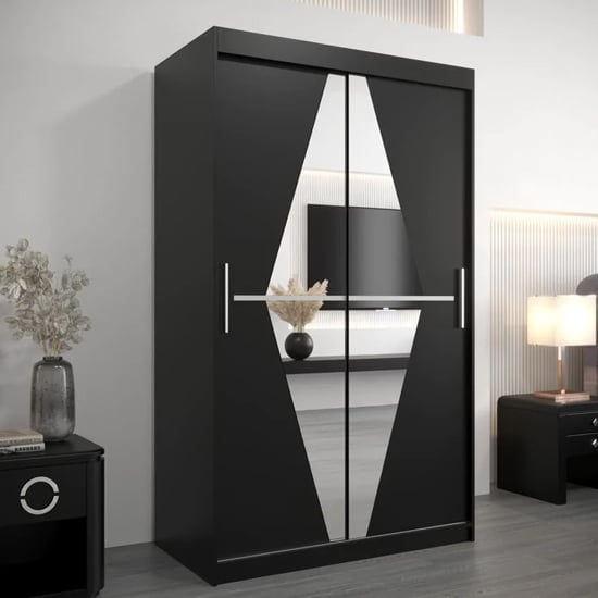 Product photograph of Beloit Mirrored Wardrobe 2 Sliding Doors 120cm In Black from Furniture in Fashion