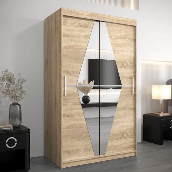 Product photograph of Beloit Mirrored Wardrobe 2 Sliding Doors 120cm In Sonoma Oak from Furniture in Fashion