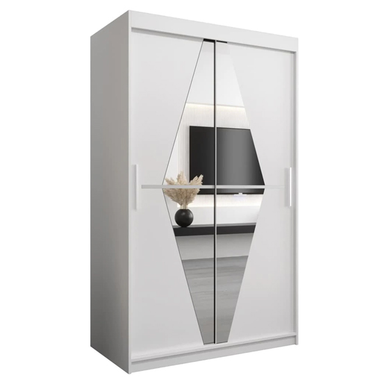 Beloit Mirrored Wardrobe 2 Sliding Doors 120cm In White