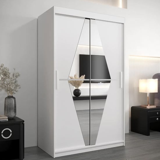 Product photograph of Beloit Mirrored Wardrobe 2 Sliding Doors 120cm In White from Furniture in Fashion
