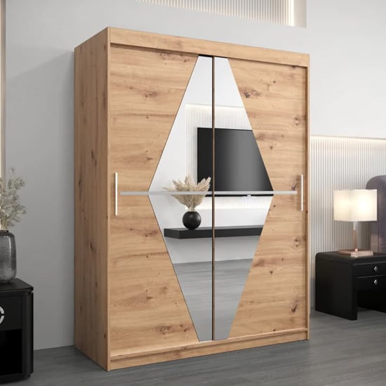 Read more about Beloit mirrored wardrobe 2 sliding doors 150cm in artisan oak