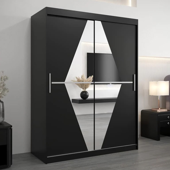 Beloit Mirrored Wardrobe 2 Sliding Doors 150cm In Black