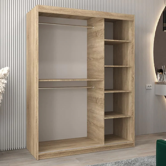Beloit Mirrored Wardrobe 2 Sliding Doors 150cm In Sonoma Oak