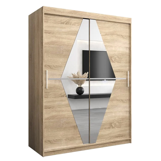 Beloit Mirrored Wardrobe 2 Sliding Doors 150cm In Sonoma Oak