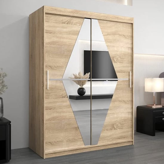 Product photograph of Beloit Mirrored Wardrobe 2 Sliding Doors 150cm In Sonoma Oak from Furniture in Fashion