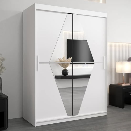 Beloit Mirrored Wardrobe 2 Sliding Doors 150cm In White