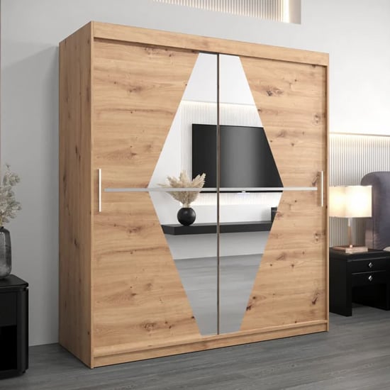 Read more about Beloit mirrored wardrobe 2 sliding doors 180cm in artisan oak