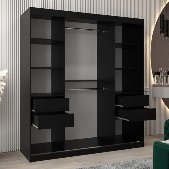 Beloit Mirrored Wardrobe 2 Sliding Doors 180cm In Black