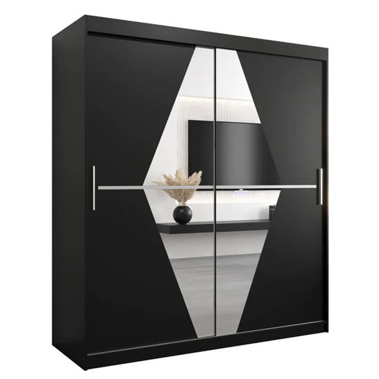Beloit Mirrored Wardrobe 2 Sliding Doors 180cm In Black