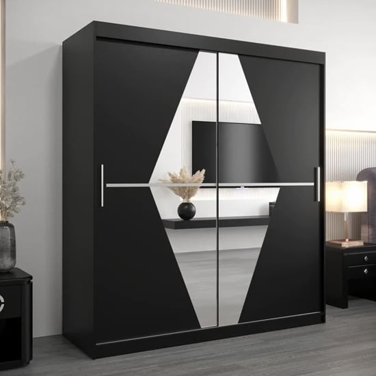 Product photograph of Beloit Mirrored Wardrobe 2 Sliding Doors 180cm In Black from Furniture in Fashion