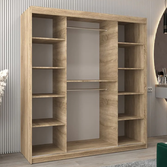 Beloit Mirrored Wardrobe 2 Sliding Doors 180cm In Sonoma Oak