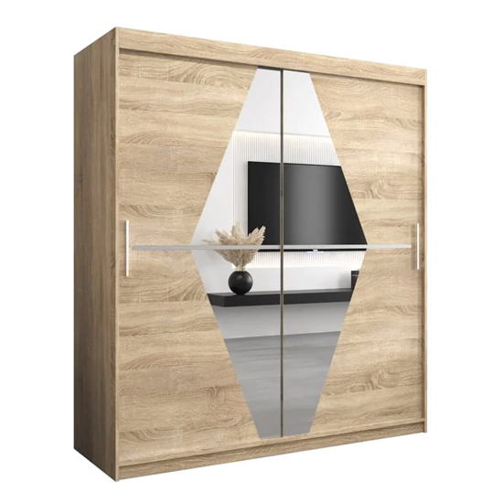 Beloit Mirrored Wardrobe 2 Sliding Doors 180cm In Sonoma Oak