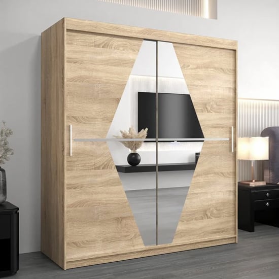 Read more about Beloit mirrored wardrobe 2 sliding doors 180cm in sonoma oak