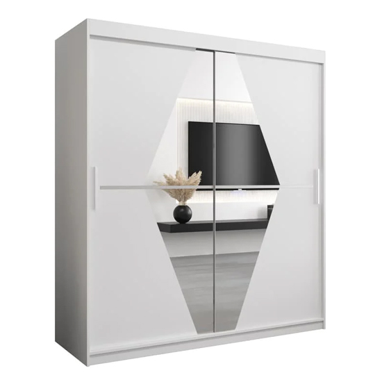 Beloit Mirrored Wardrobe 2 Sliding Doors 180cm In White