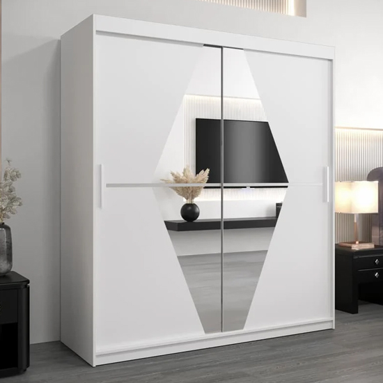 Product photograph of Beloit Mirrored Wardrobe 2 Sliding Doors 180cm In White from Furniture in Fashion