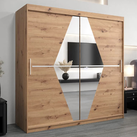 Read more about Beloit mirrored wardrobe 2 sliding doors 200cm in artisan oak
