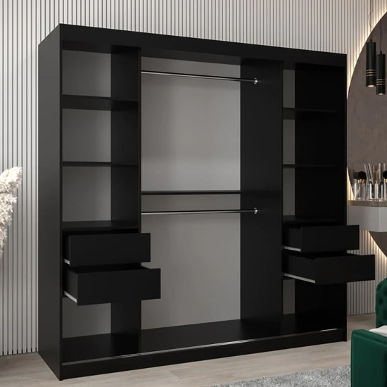 Beloit Mirrored Wardrobe 2 Sliding Doors 200cm In Black