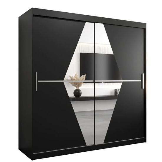 Beloit Mirrored Wardrobe 2 Sliding Doors 200cm In Black