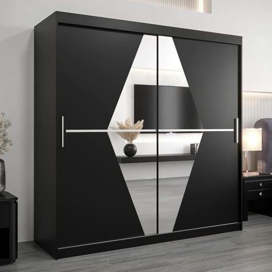 Product photograph of Beloit Mirrored Wardrobe 2 Sliding Doors 200cm In Black from Furniture in Fashion
