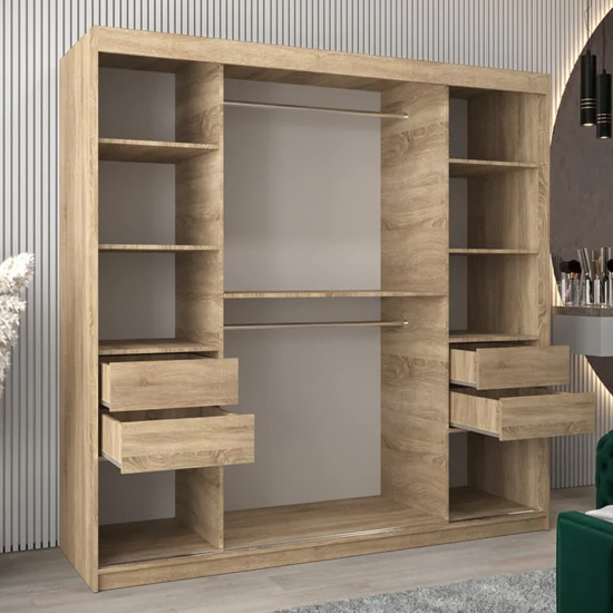Beloit Mirrored Wardrobe 2 Sliding Doors 200cm In Sonoma Oak